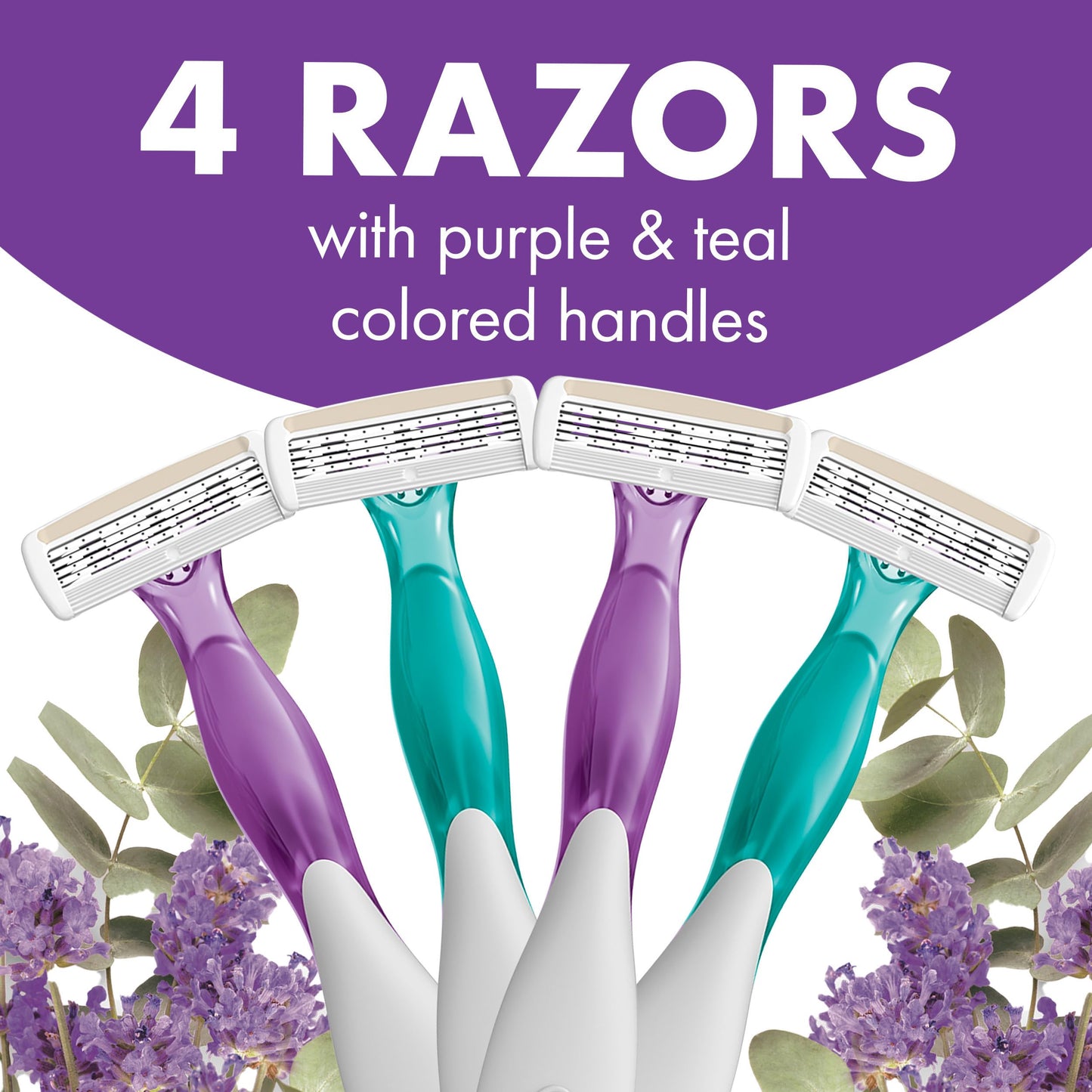 BIC Soleil 4 Escape Women's Disposable 4-Blade Razors, Lavender & Eucalyptus Scented Handles for Smooth Shaving, 4-Pack Beauty and Personal Care BIC