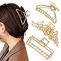 Mehayi 3 PCS Large Gold Metal Hair Claw Clips for Women Girls, Cute Alloy Big Hair Clamps Strong Hold for Thick Thin Hair, Fashion Hair Accessories