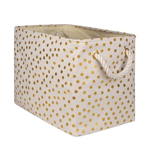 DII Polyester Storage Bin, Gold Metallic Collection Collapsible with Handles, Large, Natural Off-White