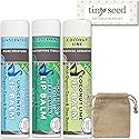 Vegan Lip Balm Set - Variety Pack of 3 Soothing Touch Lip Balms. Large 0.25 oz size. Includes Bonus Muslin Pouch (3 x 4 in). Unique Gift Bundle from