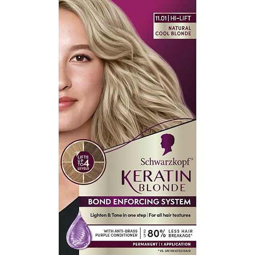 Schwarzkopf Keratin Blonde Hair Dye, 11.01 High Lift Natural Cool Blonde, Professional Quality Permanent Hair Color, Bond Enforcing System, Pre-Color