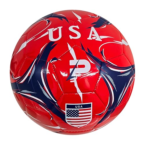 PLAYPRO Country Training Soccer Ball - Elite Edition - for All Ages - Size 2, 3, 4 and 5 (USA - RED, 5)