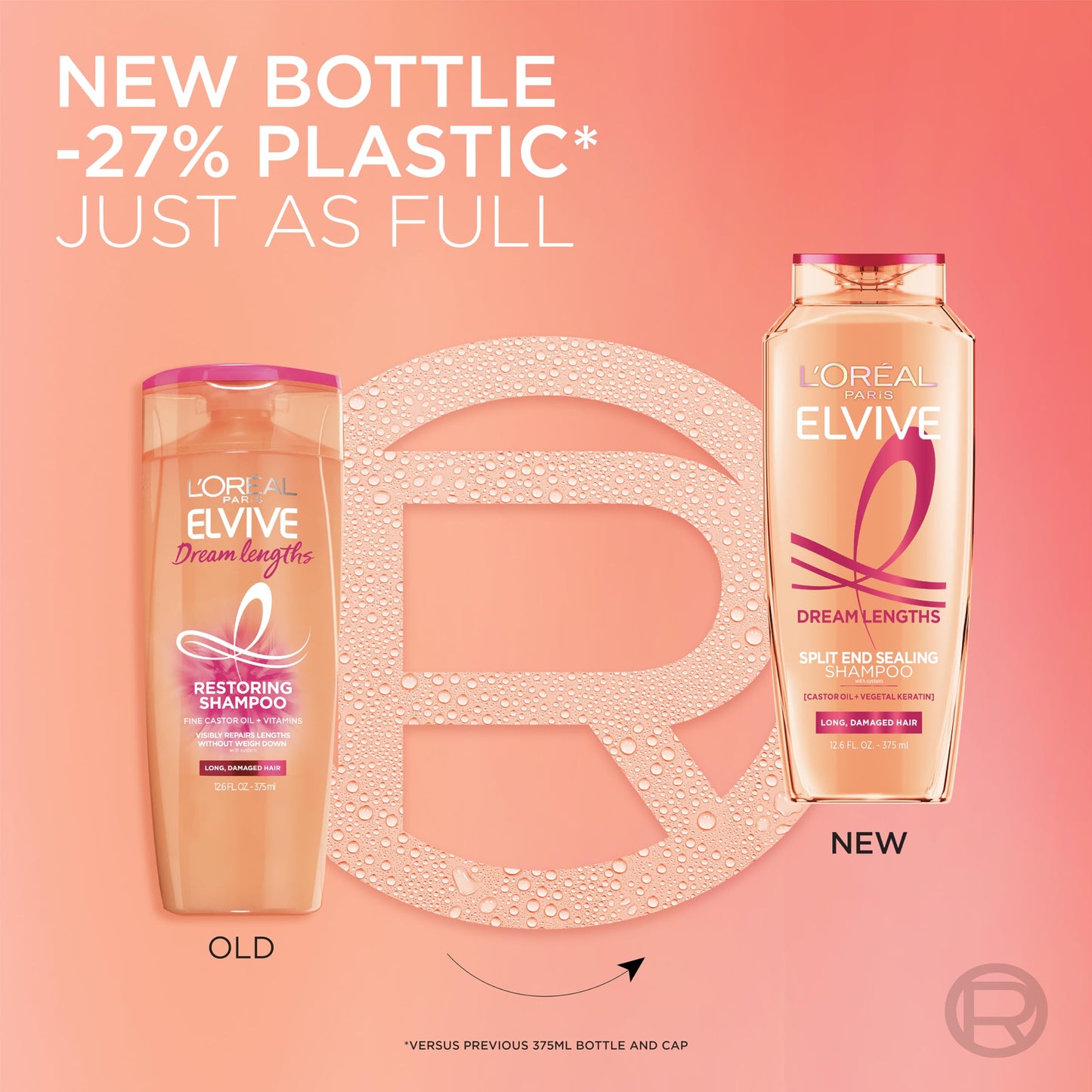 L'Oreal Paris Elvive Dream Lengths Restoring Shampoo with Fine Castor Oil and Vitamins B3 and B5 for Long, Damaged Hair, Visibly Repairs Damage