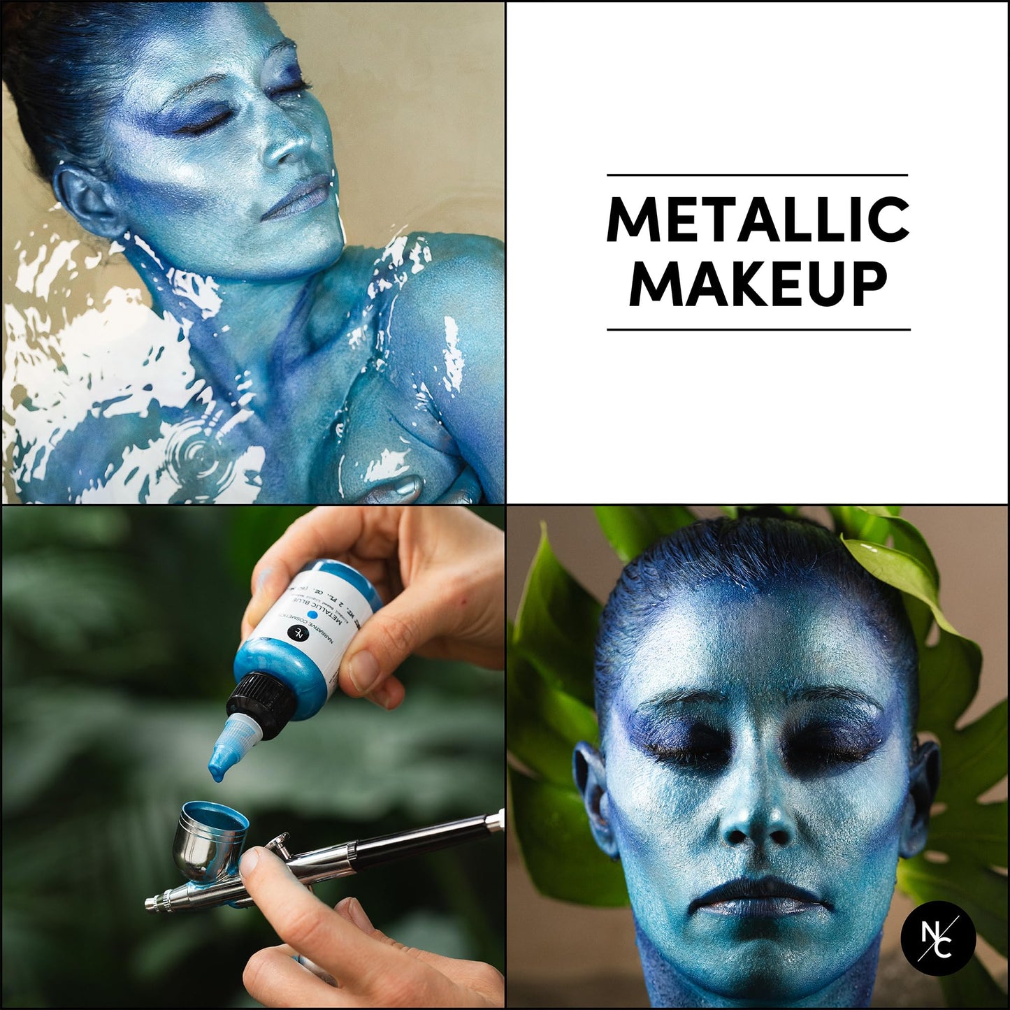 Narrative Cosmetics Metallic Alcohol Airbrush Paints - 2 fl oz, Skin Safe, Quick Dry, Waterproof, Sweatproof, Transferproof Liquid Makeup
