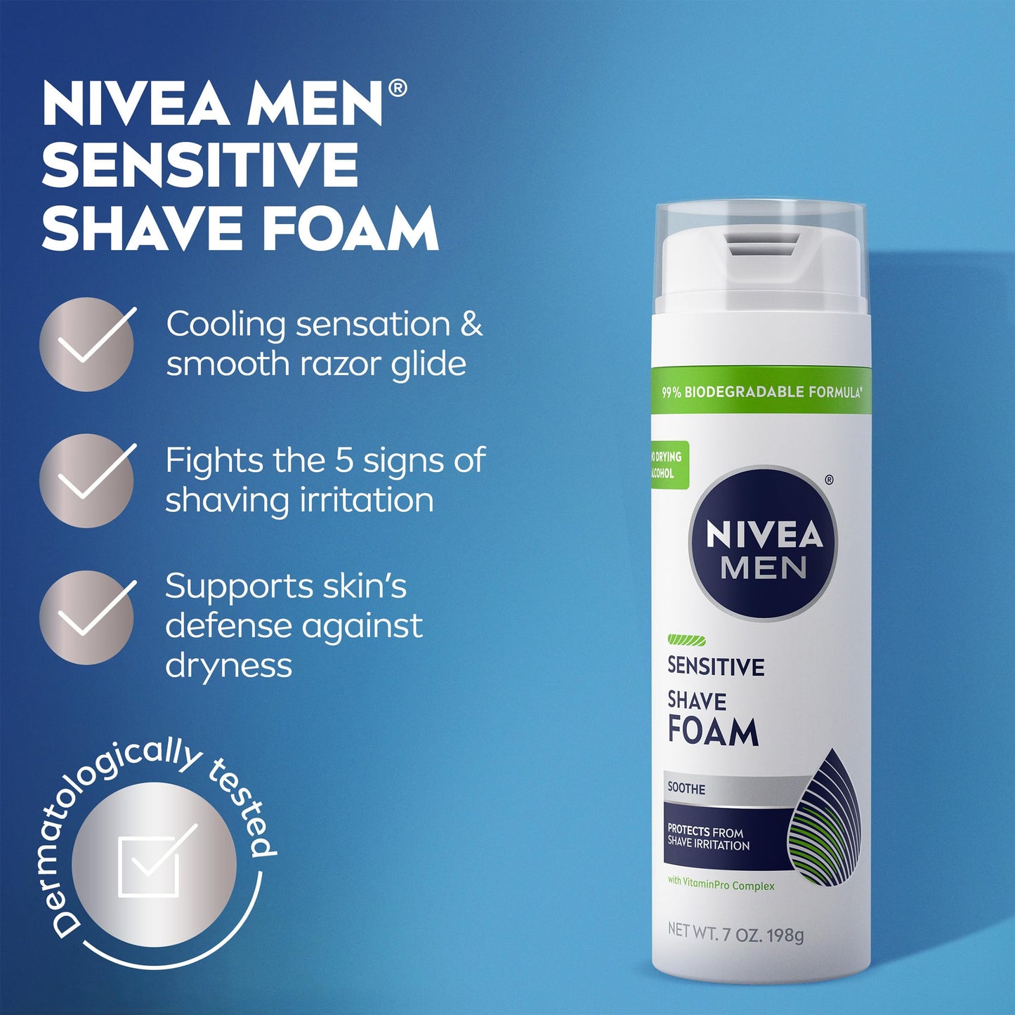 NIVEA MEN Sensitive Shave Foam with Vitamin E, Soothing Chamomile and Witch Hazel Extracts, 6 Pack of 7 Oz Cans