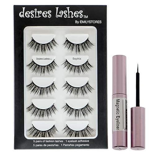 Magnetic Eyelashes Natural Magnet Faux-Lashes Multipack Kit 5Pairs, Sophia