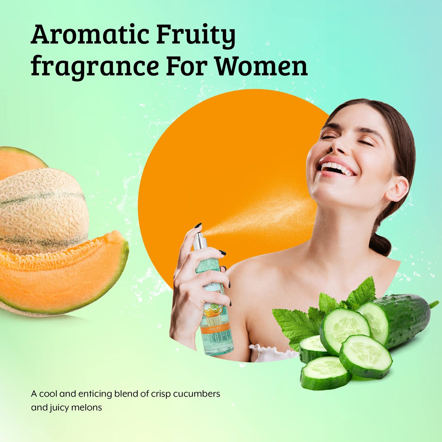 Cucumber Melon Fine Fragrance Body, Womens Perfume Fragrance Body Mist & Sprays, Women's Refreshing Scented Gifts & Presents 8 oz Fine Mist Spray