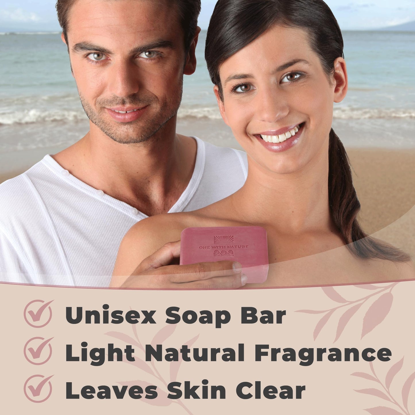 One With Nature Dead Sea Salt Sandalwood Soap 7oz 3-Pack - Purifying and Exfoliating Soap Bar with Dead Sea Minerals and Sandalwood for Face & Body