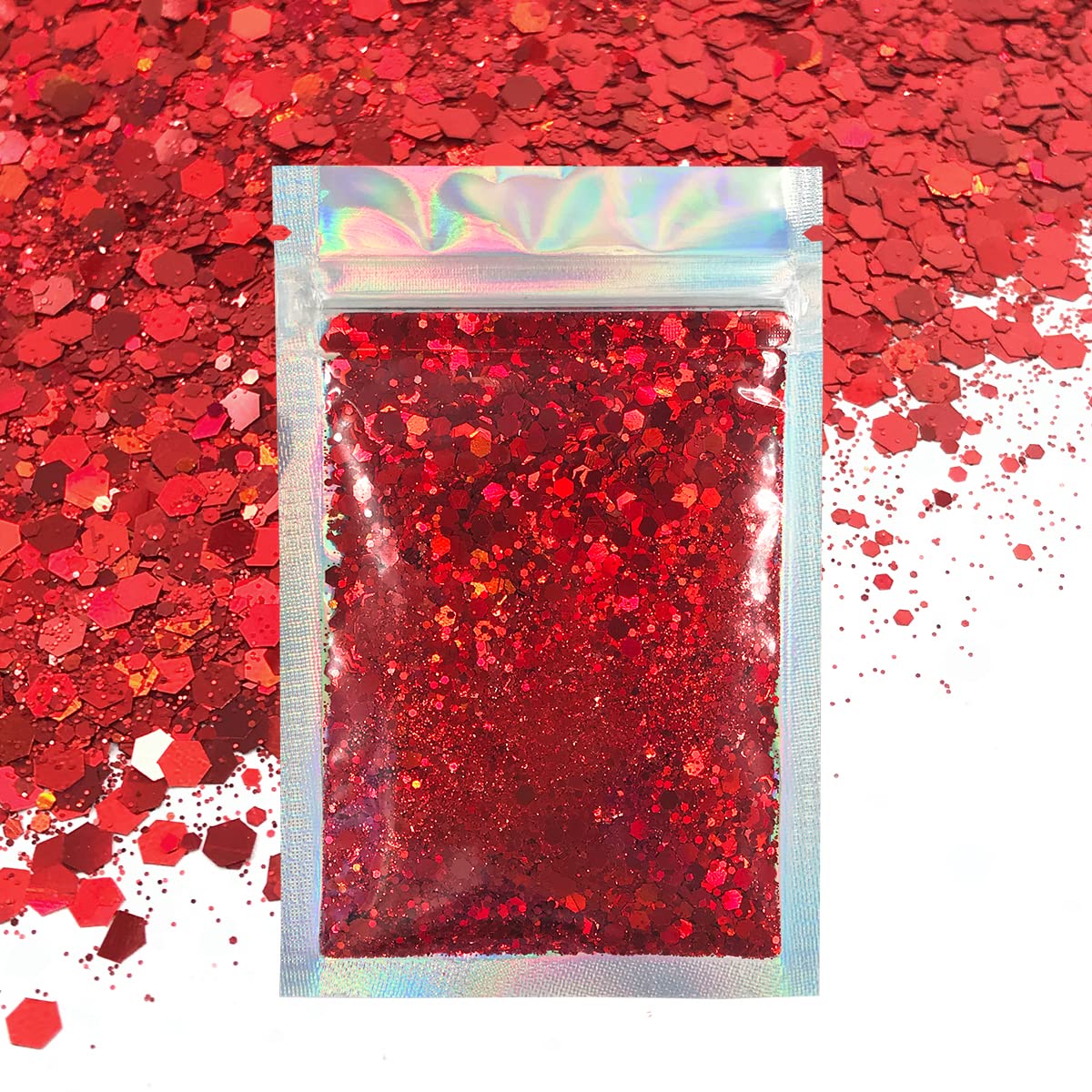 Red Face & Body Glitter - Cosmetic Grade Chunky Glitter - Uses Include: Festival Rave Makeup Face Body Nails Resin Arts & Crafts, Resin, Tumblers