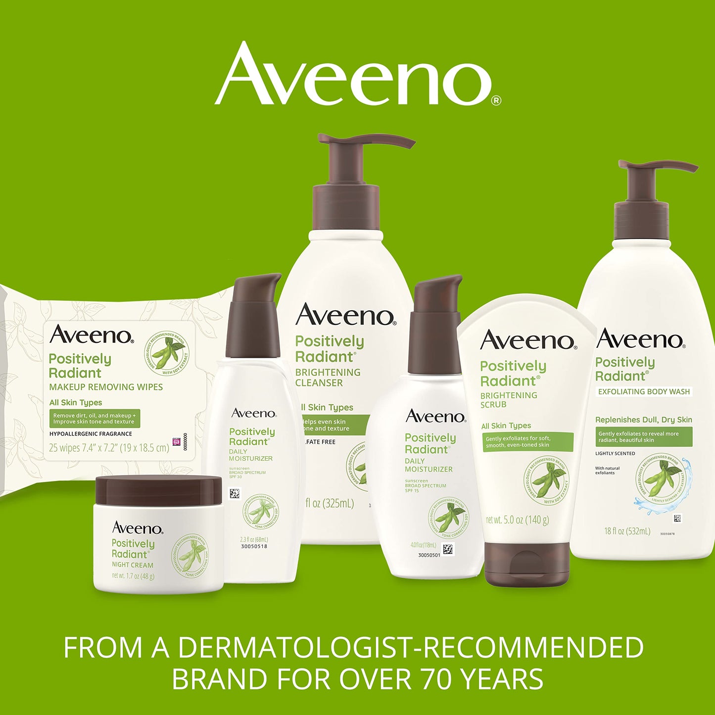Aveeno Positively Radiant Face Moisturizer with SPF 30 Sunscreen, Hydrating Facial Moisturizer with Soy Extract to Visibly Improve Skin Tone