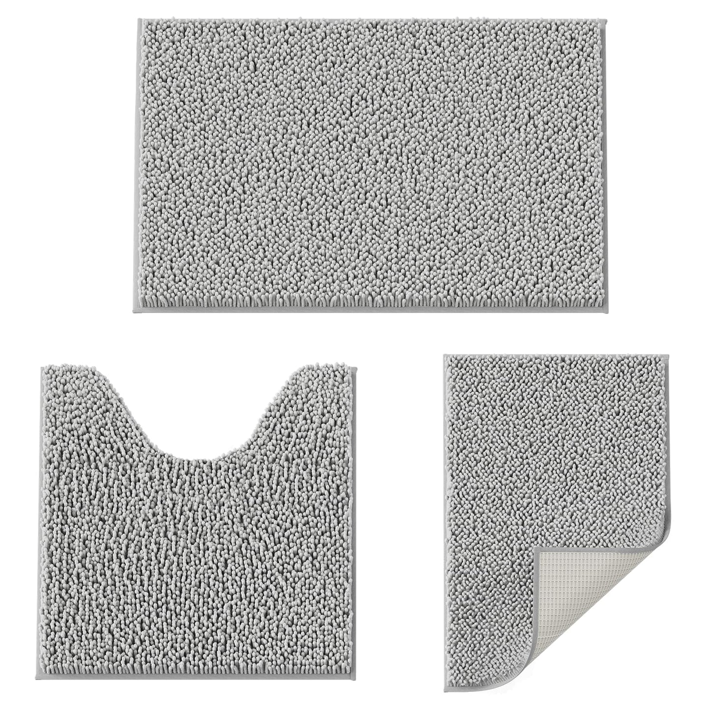 Bathroom Rugs Set 3 Pieces Extra Soft and Absorbent Shaggy Bath Rugs, Chenille Bathroom Mats, Non-Slip Plush Carpet Runner, Bathrooms Set with Toilet…