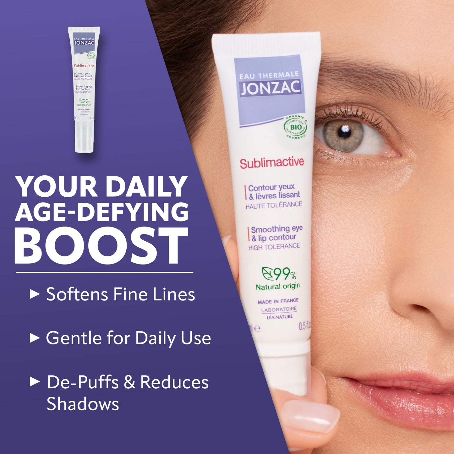 JONZAC Eau Thermale Sublimactive Organic Anti-Aging Eye & Lip Contour Cream - Reduces Fine Lines and Puffy Eyes - Dark Circles Reduced - Natural Skin