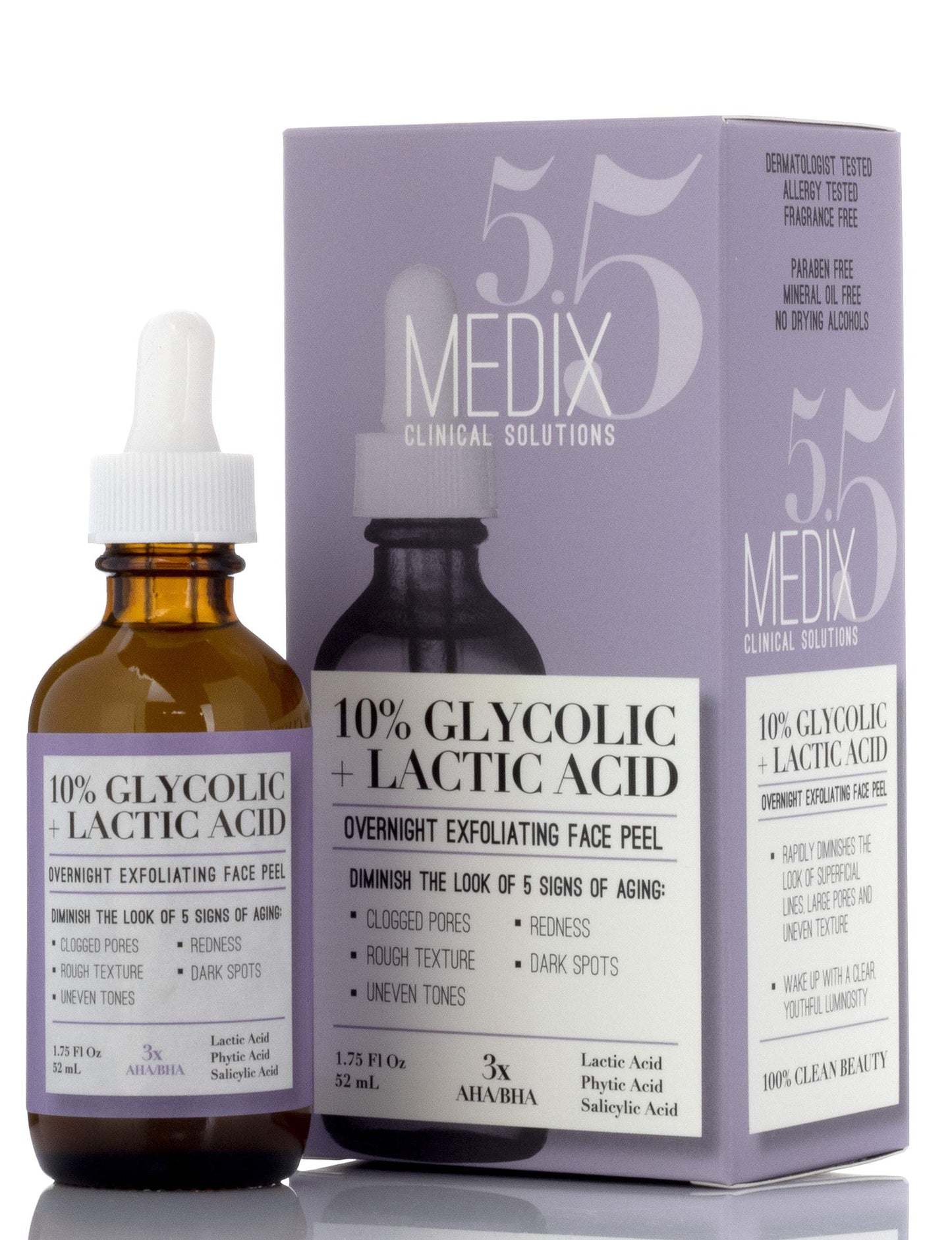 Medix 5.5 10% Glycolic Acid Face Peel Exfoliating Serum with Lactic Acid + Salicylic Acid, Gentle Skin Care Exfoliate Facial Peel Treatment Targets