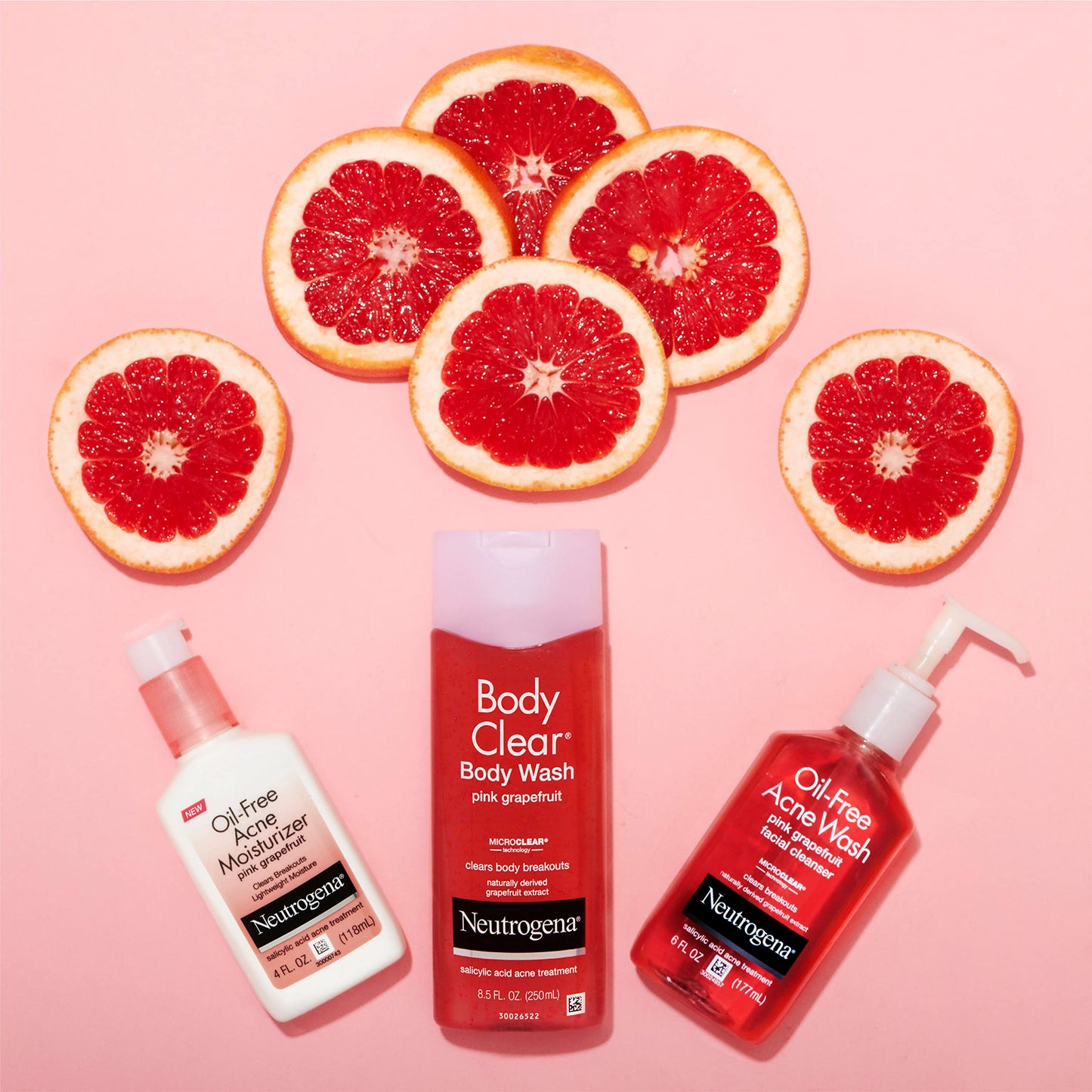 Neutrogena Body Clear Acne Treatment Body Wash with Salicylic Acid Acne Medicine, Pink Grapefruit Body Acne Cleanser to Prevent Breakouts on Back