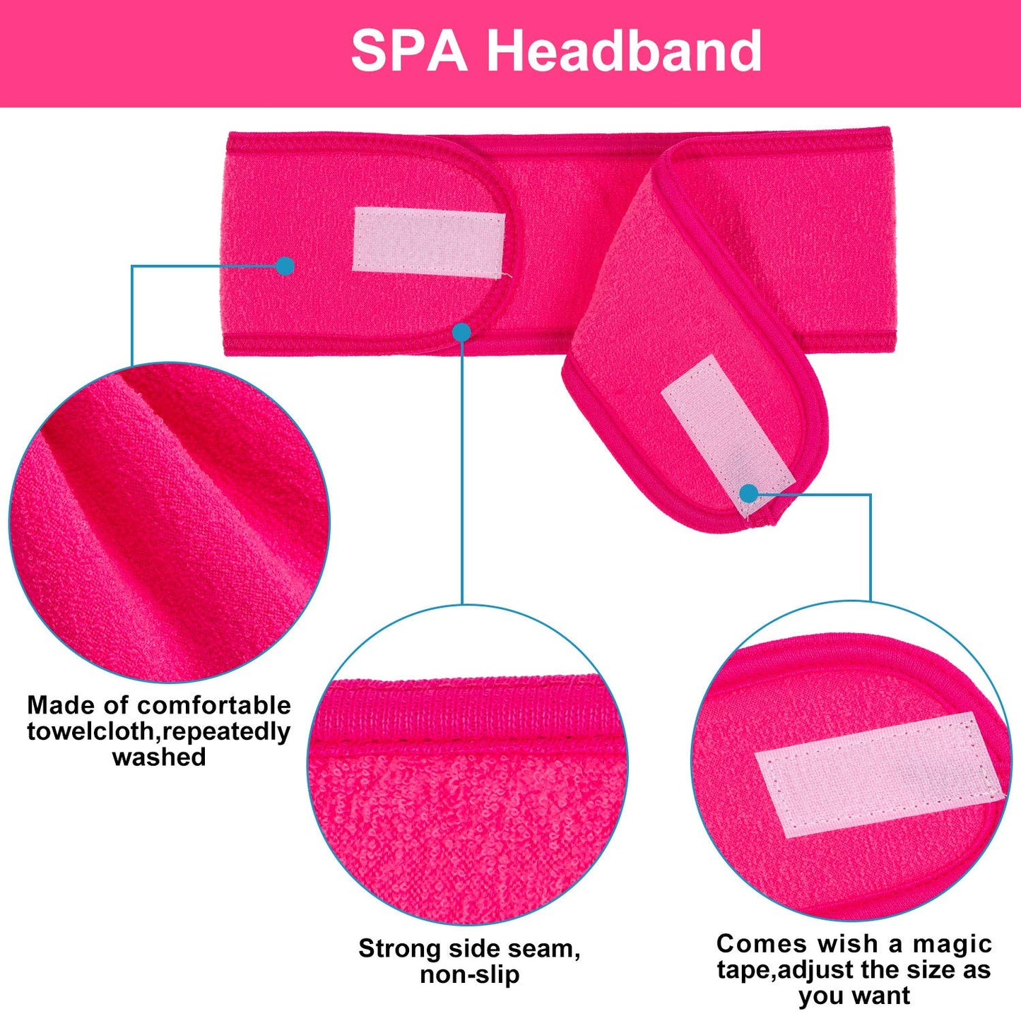 Whaline Spa Facial Headband 4 Packs Head Wrap Terry Cloth Headband Adjustable Stretch Towel for Bath, Makeup and Sport (Rose Red)