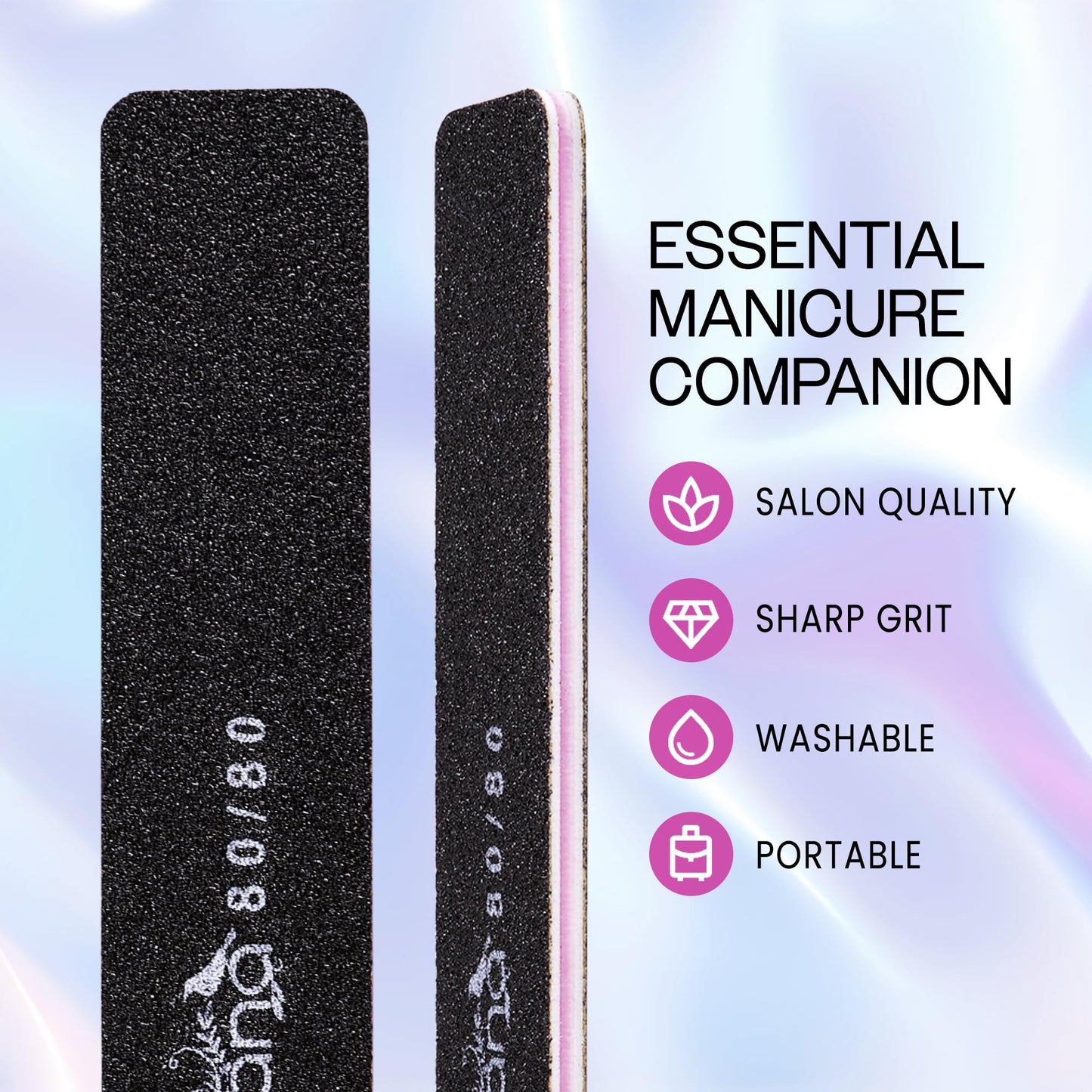 PANA Jumbo Double-Sided Emery Nail File for Manicure, Pedicure, Natural, and Acrylic Nails - Black (Grit 80/80) - 50 Piece Pack