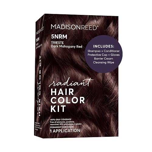 Madison Reed Radiant Hair Color Kit, Permanent Hair Dye, 100% Gray Coverage, Ammonia-Free, Trieste Red 5NRM Dark Mahogany red, Pack of 1