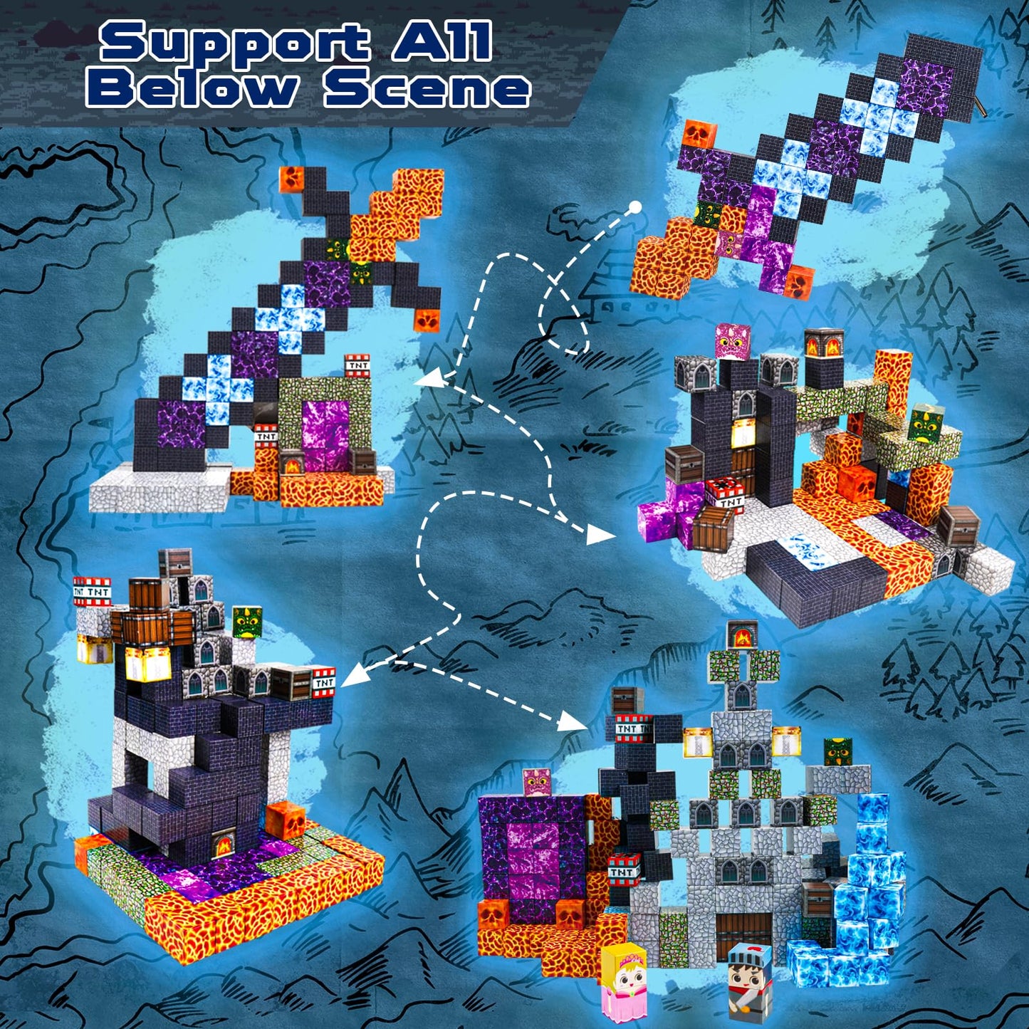 GraceDuck Magnetic Blocks 150pcs – Build Dark Castle & Sword World, STEM Montessori Construction Cubes for Kids Ages 6-10