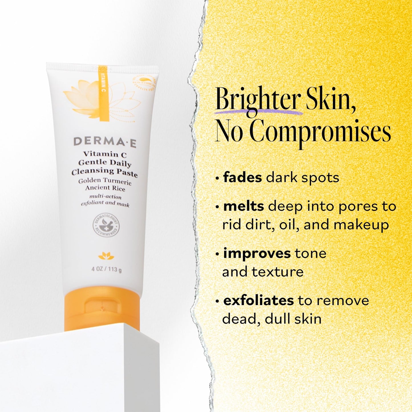 Derma E Vitamin C Gentle Daily Cleansing Paste, 4.0 Oz, Vitamin C Face Mask or Facial Wash with Turmeric, Brightening and Clarifying Facial Mask