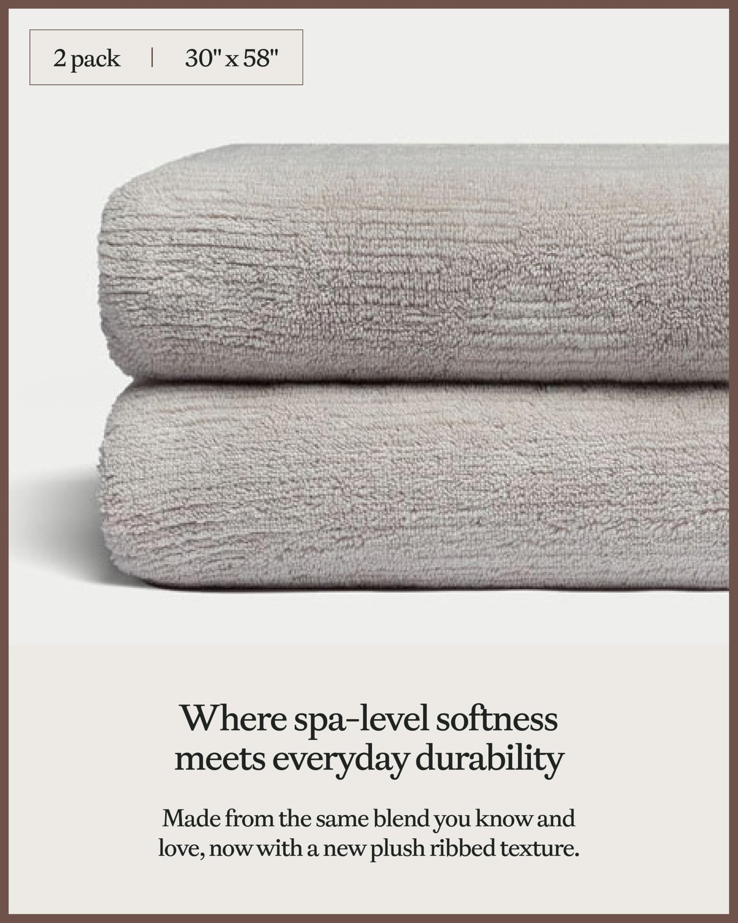 Cozy Earth Ribbed Bath Towel Set - 60% Cotton 40% Viscose from Bamboo Bathroom Towels - Soft & Absorbent Textured Ribbed Pattern - 2 Pack Light Grey