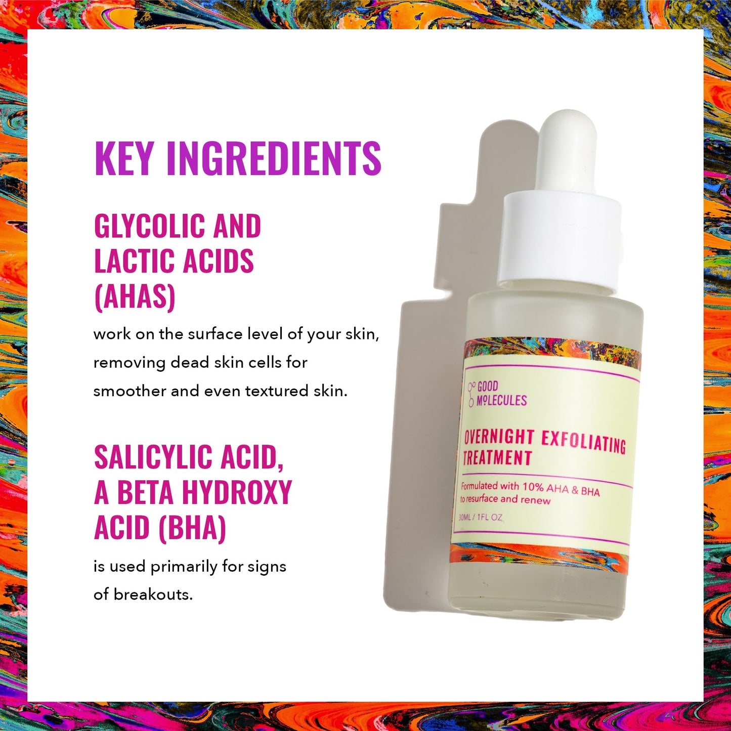 Good Molecules Overnight Exfoliating Treatment - Face Exfoliator with AHA & BHA Lightweight Formula - Pore Minimizer, Facial Skin Care with Glycolic