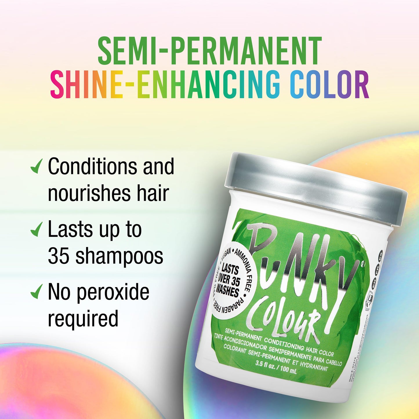 Punky Spring Green Semi Permanent Hair Color - Vegan & Cruelty-Free Conditioning Hair Dye, Lasts Up to 35 Washes, 3.5 fl oz
