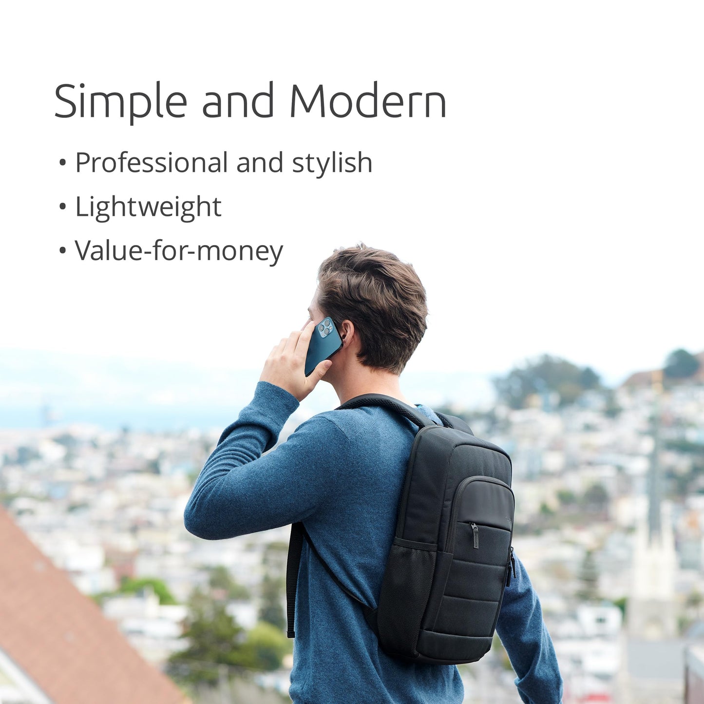 Kensington EQ Laptop Backpack 14”, Padded Shoulder Straps, Side Pocket (K60391WW), Black