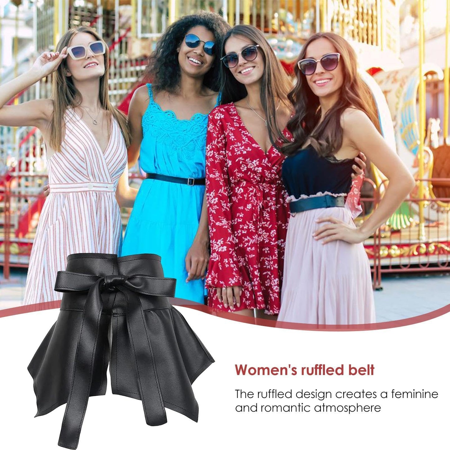 EsEico Women's PU Leather Ruffle Peplum Waist Cinch Belt, Skirt Wide, Black