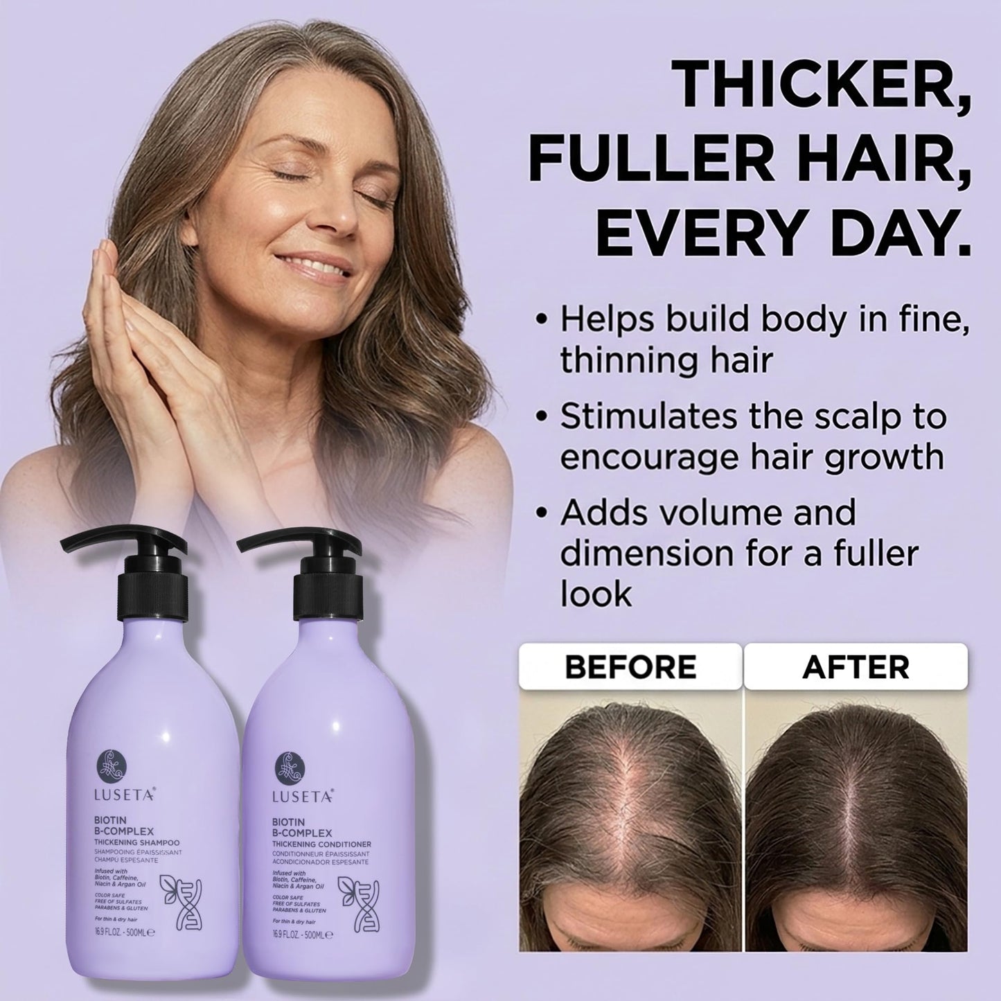 LUSETA Thickening & Hair Strengthening Care- Biotin B-Complex Shampoo and Conditioner Set for Thinning Hair. Routine Volumizing Formula with Niacin
