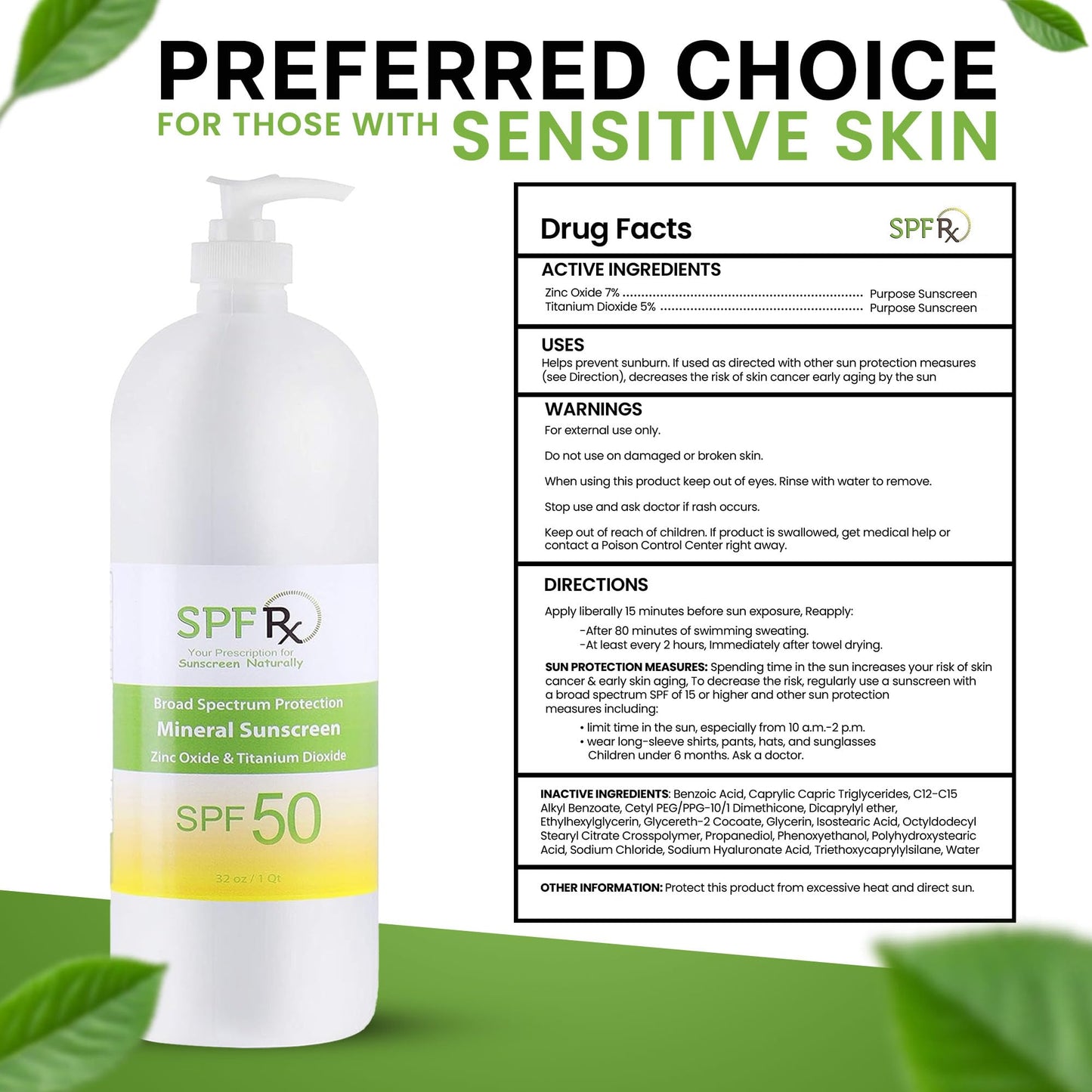 SPF Rx, SPF 50 Mineral Broad Spectrum Sunscreen, with Zinc Oxide and Titanium Dioxide, Waterproof, Sweat-Proof