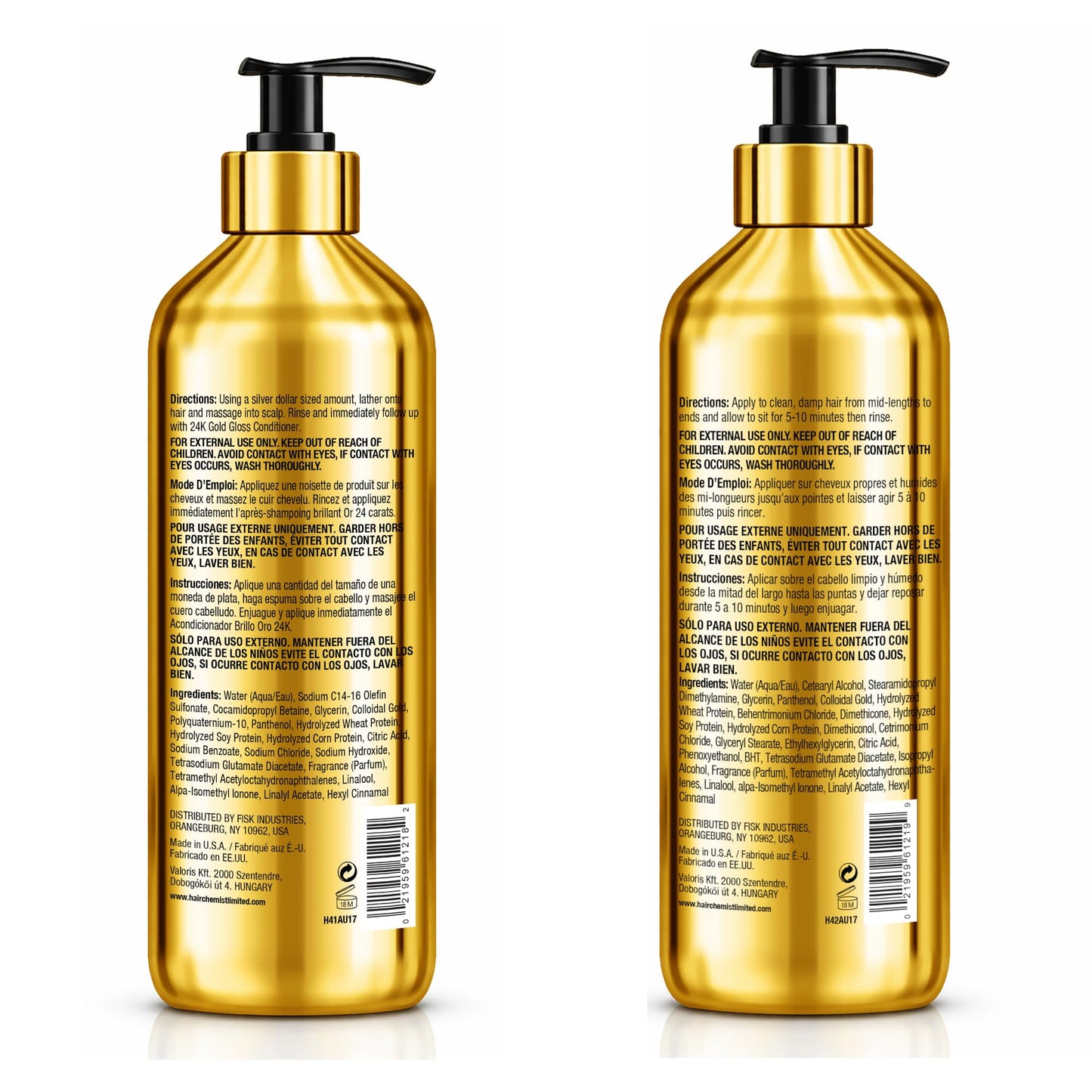 Hair Chemist 24K Gold Gloss Shampoo & Conditioner 16.9 oz. 2-PC Set - Strengthening & Shine Enhancing Hair Care System - Hydrating, Smoothing