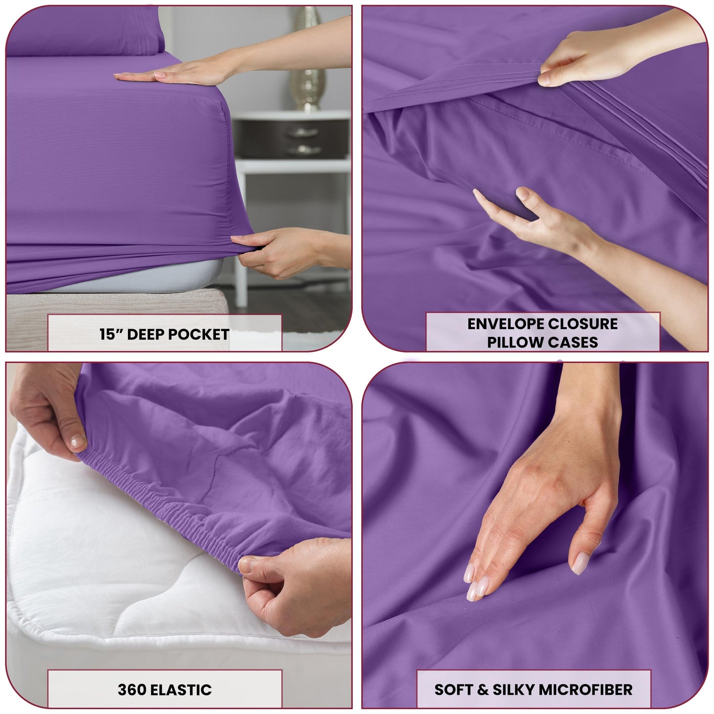 LUX Décor Full Sheet Set - 6 Piece Ultra-Soft Microfiber Bed Sheets with Flat Sheet, 16 Inches Deep Pocket Fitted Sheet & 4 Pillowcases, Cooling &