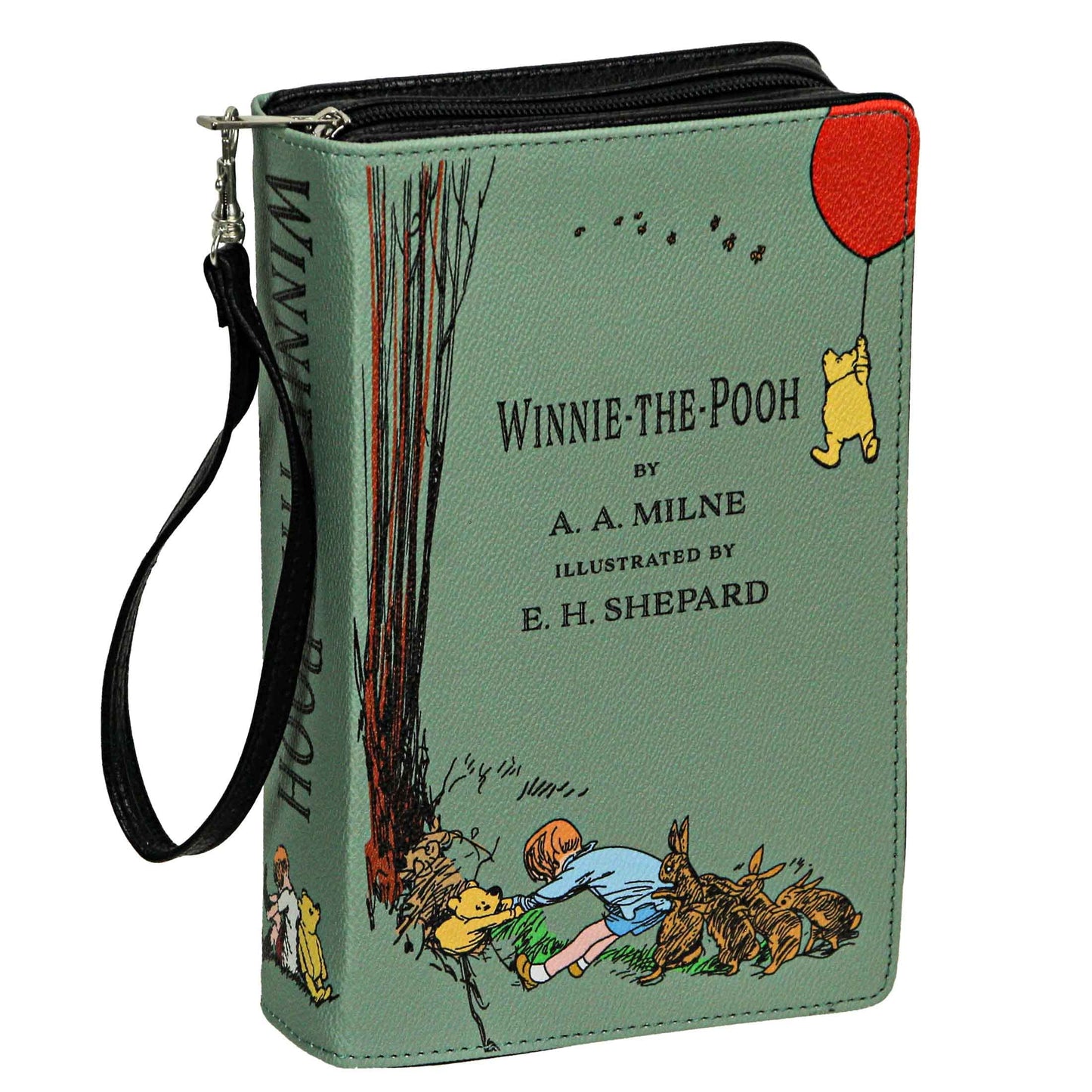 Green Vinyl Winnie The Pooh Book Handbag Novelty Clutch Purse Crossbody Bag A.A. Milne 9.25 Inch