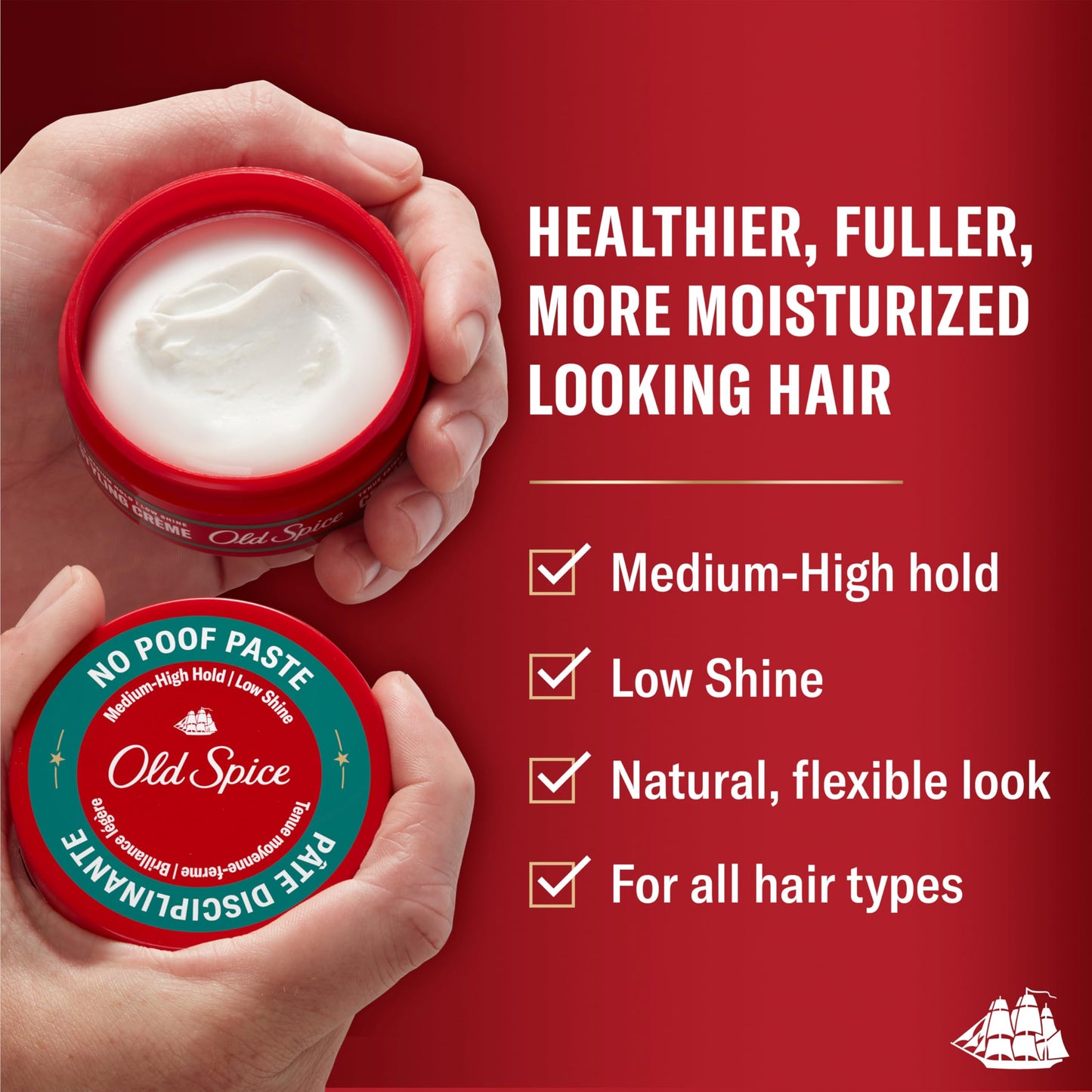 Old Spice No-Poof Paste, Hair Styling Paste for Men, Medium-High Hold, Low Shine, 2.22 Oz