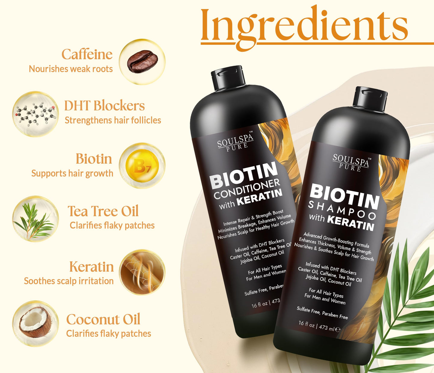 Biotin Shampoo and Conditioner Set with Keratin - Sulfate-Free Advanced Anti-Thinning, Hair Growth Shampoo and Conditioner Combo Repair Formula