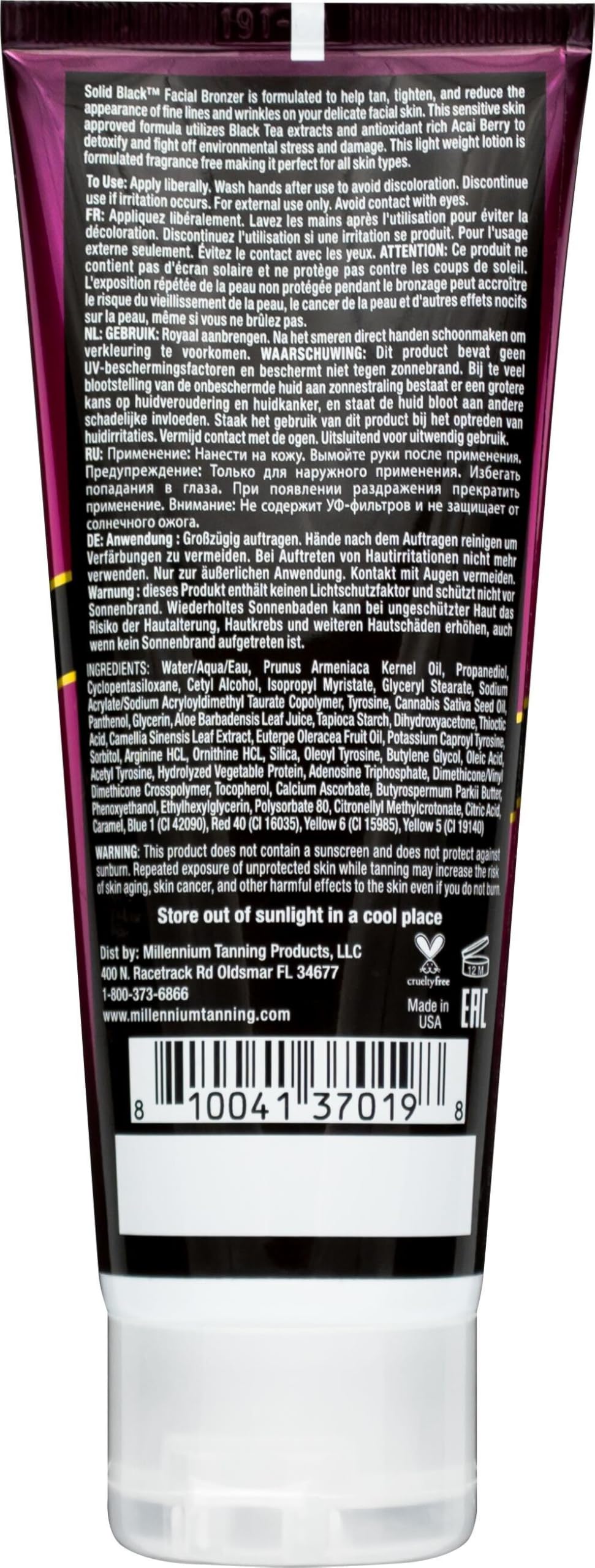 Millennium Tanning Solid Black Facial Bronzer, Skin-Firming Tanning Lotion for Face, 4 ounces