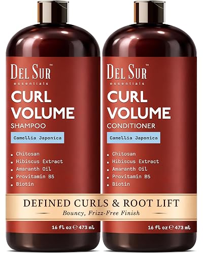 DEL SUR Curly Hair Shampoo and Conditioner Set | Curl Defining, Volume & Hydration | 16 fl oz Each | with Camellia Japonica, Hibiscus & Amaranth Oil |