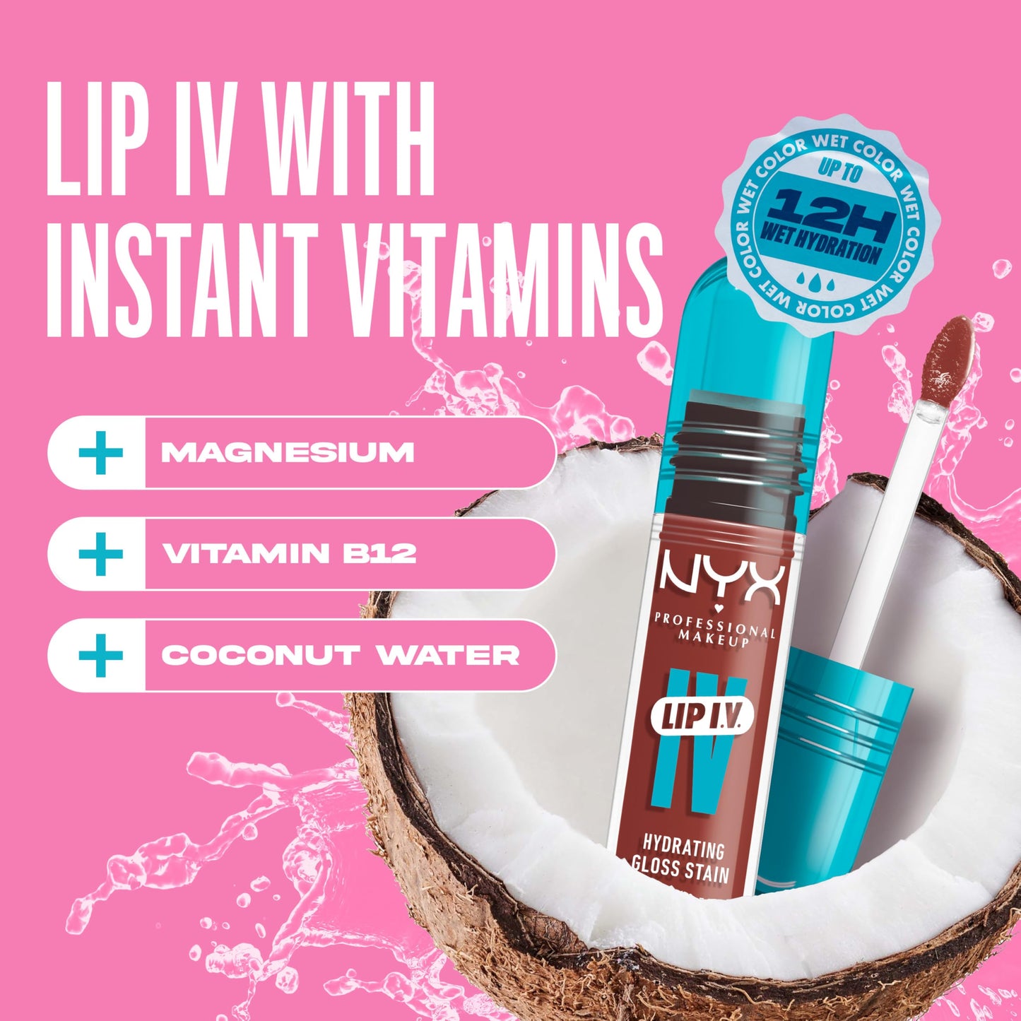 NYX PROFESSIONAL MAKEUP Lip IV Hydrating Glossy Lip Stain, Long-Lasting, Tinted, Vegan Formula with 12 HR Hydration - Drippin' Nude (Nude)