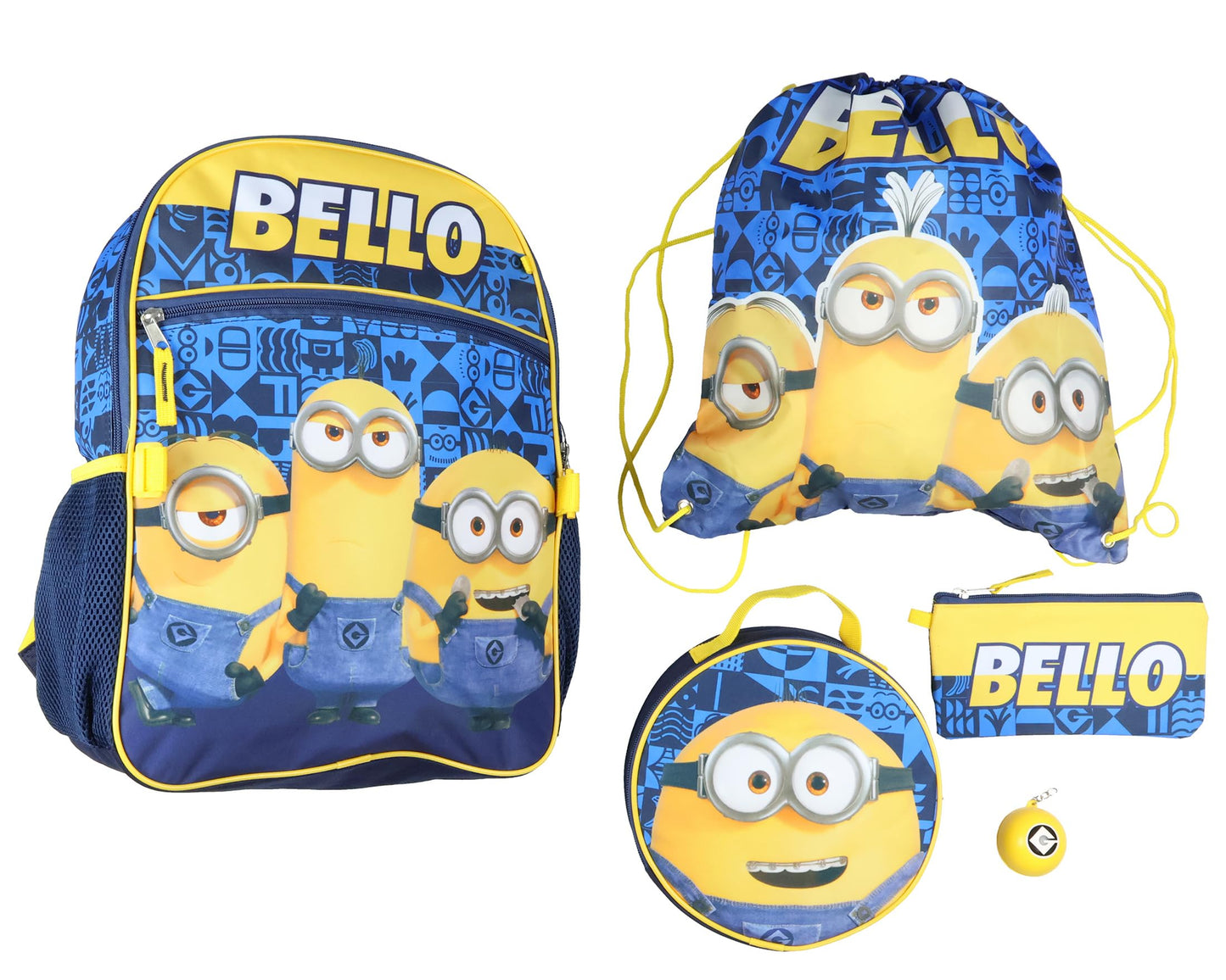 AI ACCESSORY INNOVATIONS Minions Backpack Bello Character Design 5 Piece Set with Lunch Box