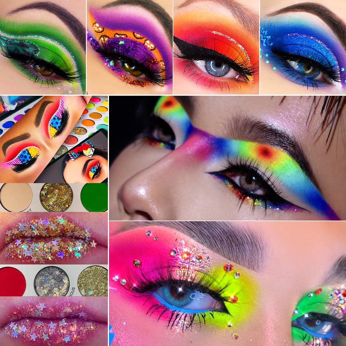 Afflano Colorful Rainbow Eyeshadow Palette High Pigment 54 Color, Halloween Eyeshadow Makeup Palette Sombras de Ojos, Neon Glow in Dark Eye Shadow