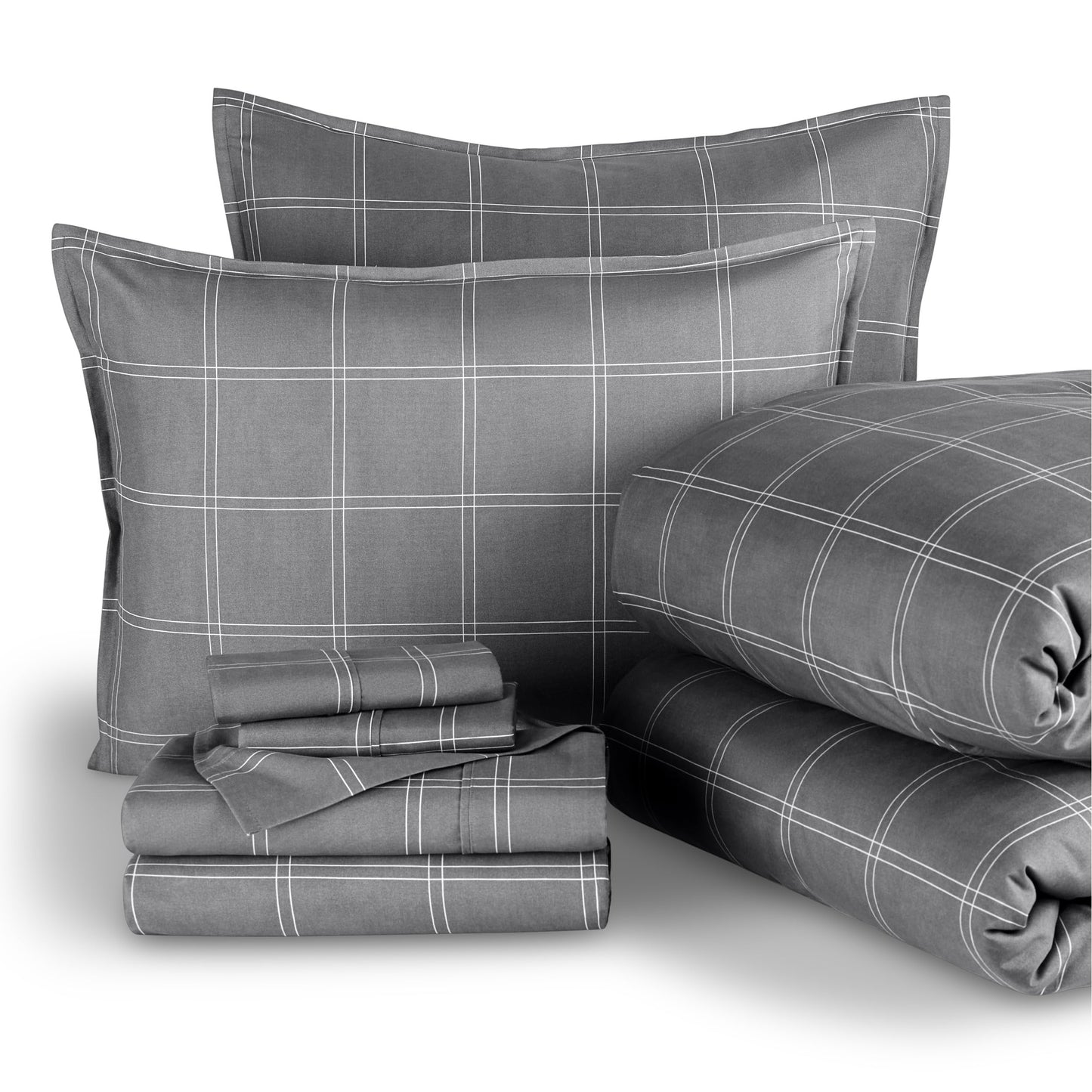 Bare Home Bed-in-A-Bag 7 Piece Comforter & Sheet Set - Queen - Track Stitch - Goose Down Alternative - Ultra-Soft 1800 Premium - Bedding Set (Queen,