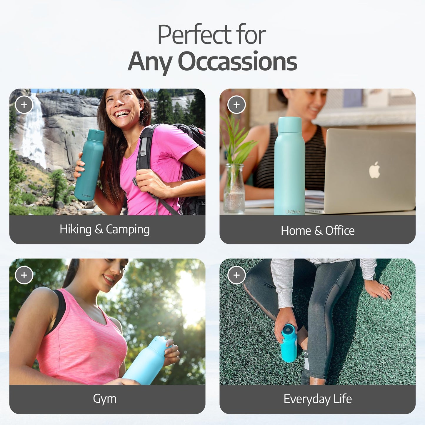 UVBRITE UV self-Cleaning and Water-Purifying Bottle -18.6 Ounce Insulated Rechargeable Stainless-Steel Tumbler w/Safety Lock Prevents Accidental