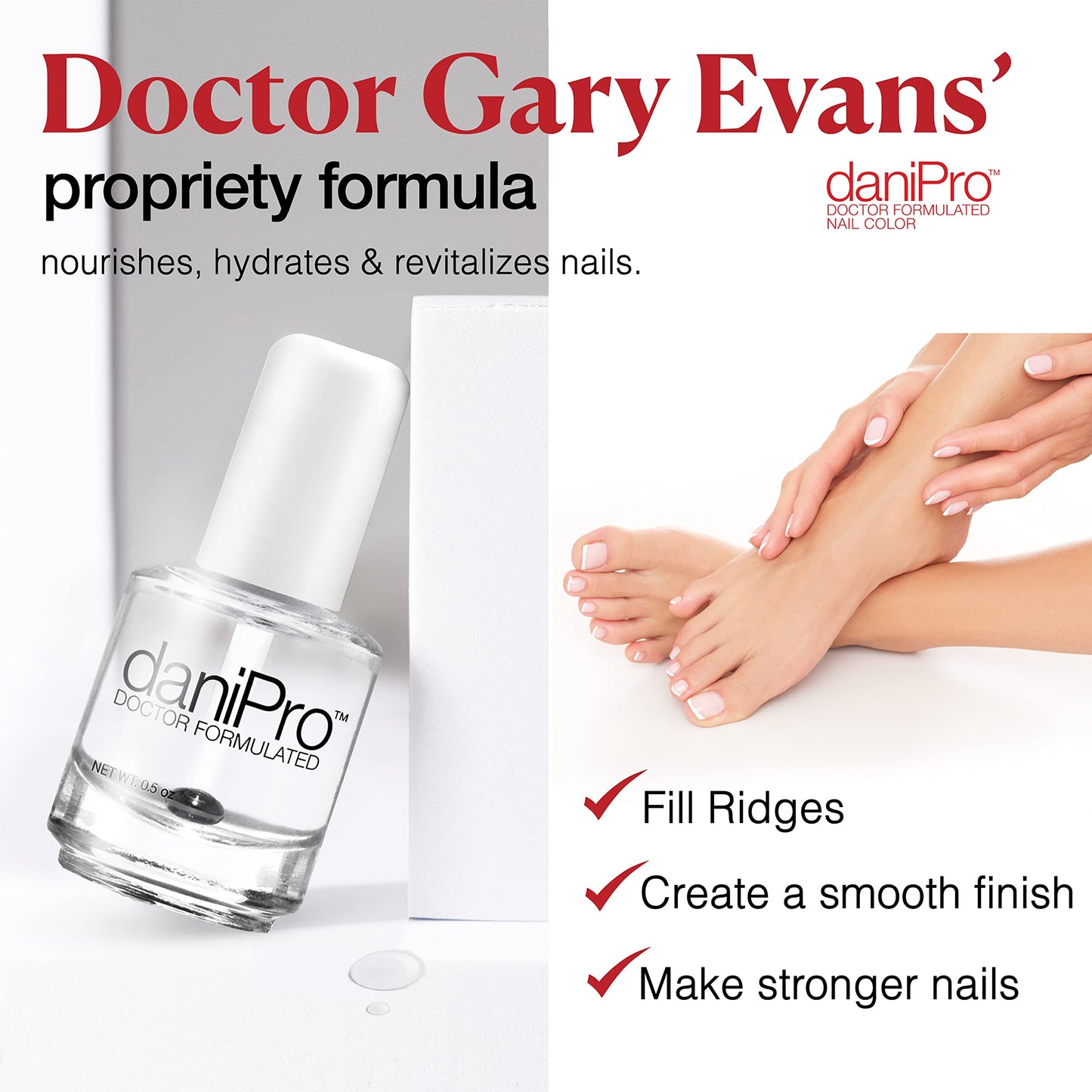 daniPro Doctor-Formulated Clear Base Coat Nail Polish, 0.5 oz - Base Coat Nail Polish with Undecylenic Acid, Vitamins & Biotin - Nail Base Coat