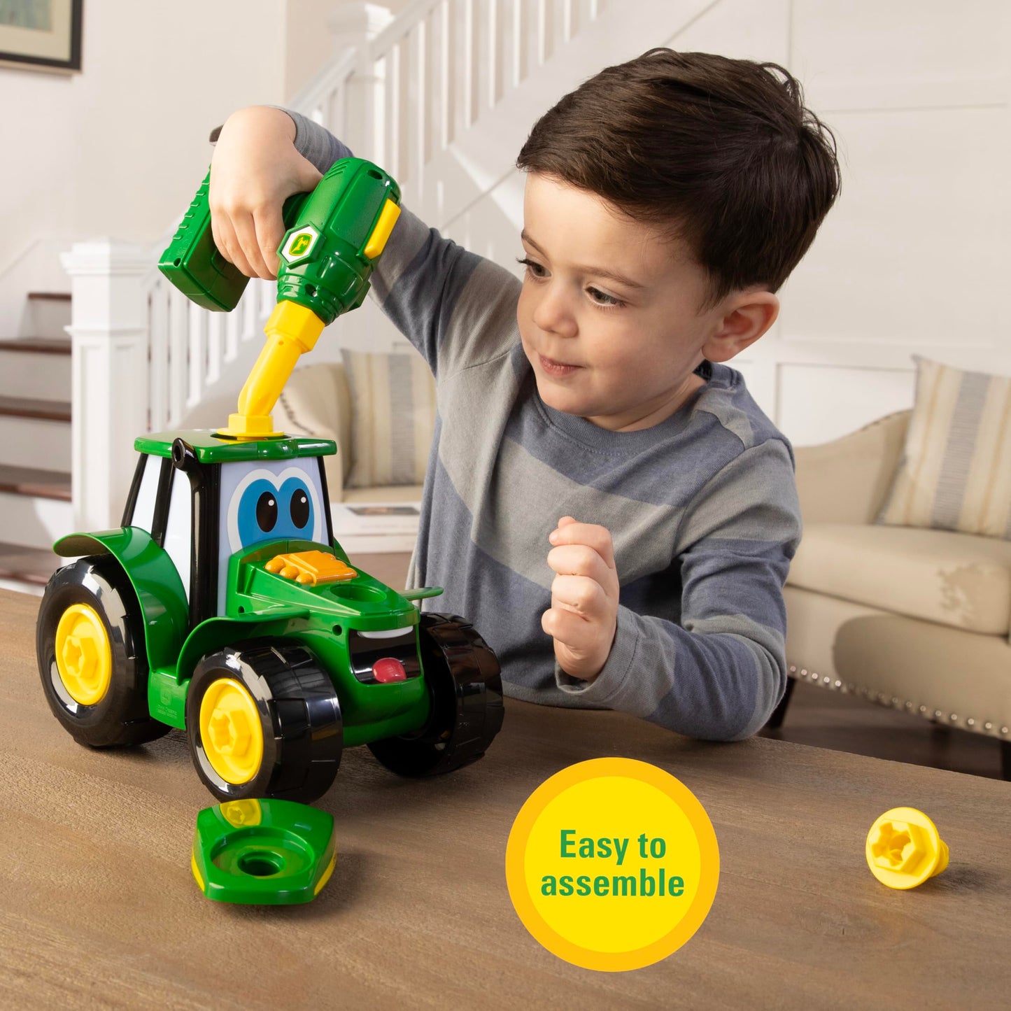 BUILD-A-BUDDY John Deere Tractor Toy and Toy Drill - Toddler STEM Take Apart Toys with 16 Individual Pieces and Kids Tools - Kids Building Toys Ages…