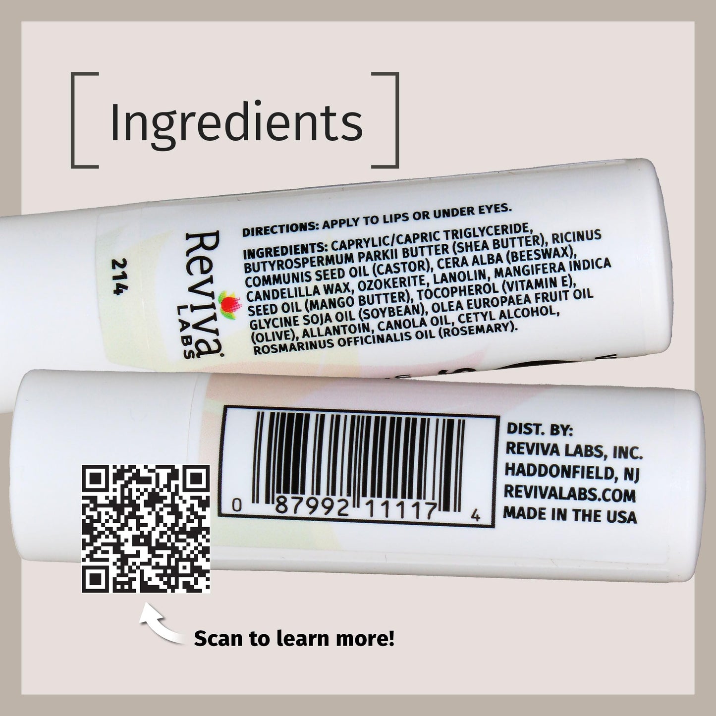 Reviva Labs Vitamin E Stick - Hydrating Lip Balm for Chapped Lips & Under Eye Care - Moisturizing with Beeswax, Shea Butter & Allantoin - Vitamin E
