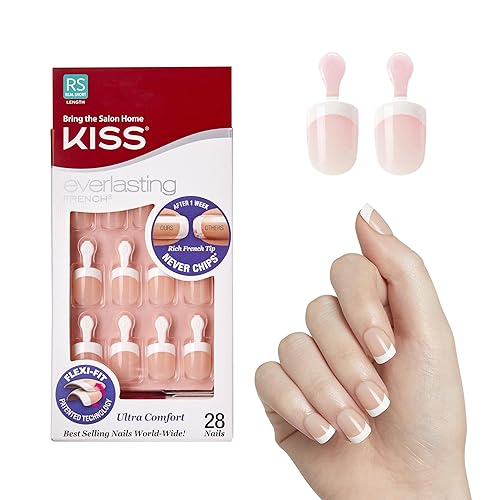 Kiss Everlasting French Nail Manicure, Chip-Free with Flexi-Fit Technology, Real Short, "Endless", Nail Kit with Pink Nail Glue (Net Wt. 2 g