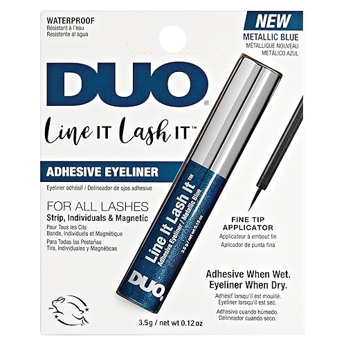 DUO Line It Lash It Lash Glue Liner - Metallic Blue, 2-in-1 Eyeliner & Eyelash Adhesive for Strip & Cluster Lashes, 0.12 oz