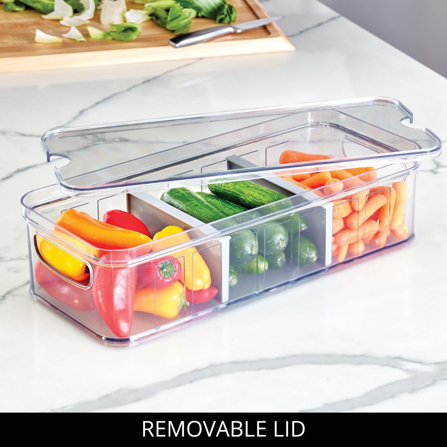 iDesign Recycled Plastic Crisp Large Divided Fruit and Vegetable Storage with Easy to Grip Integrated Handles Designed to Keep Food Fresh Longer, 14.…