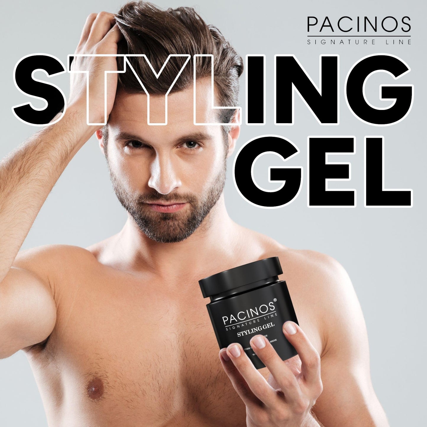 Pacinos Hair Gel for Men - Firm Hold with Flexible Styling - High Shine Wet Look Finish - Easy to Rinse Water Based Formula - No Flakes - Suits All