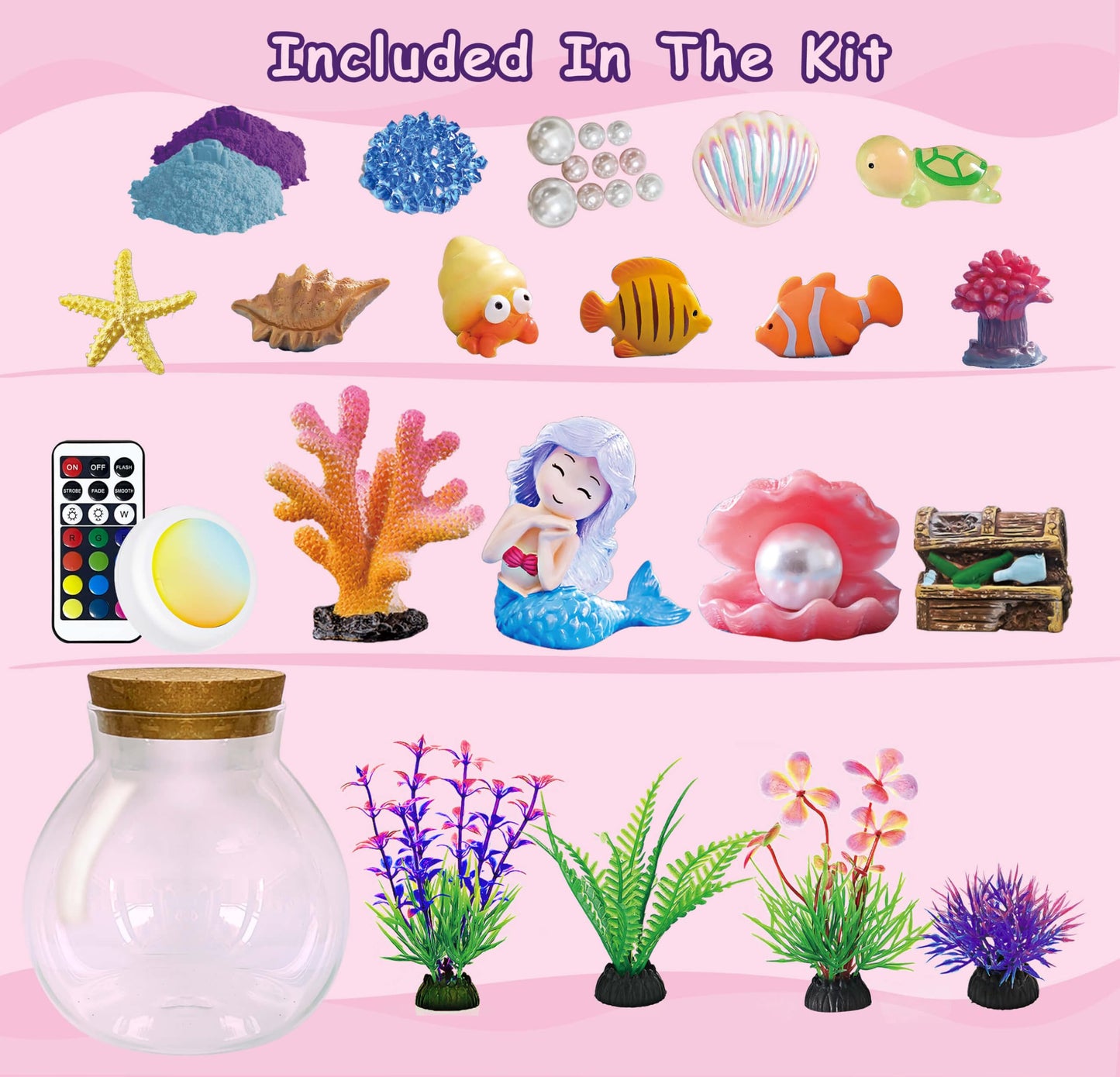 Mermaid Terrarium Kit for Kids - Toys Crafts for Girls Ages 5 6 7 8-12 Year Old Birthday (Batteries Not Included)
